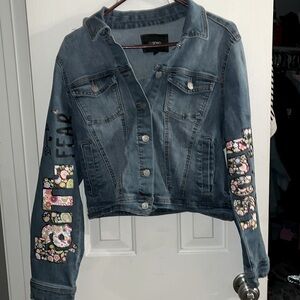 Example of blue jean jacket design for church camp